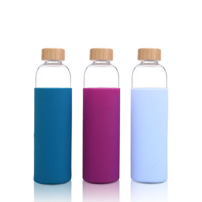 résistance thermique inodore de couvercle en bambou en verre portatif de la bouteille d'eau 500ml fournisseur