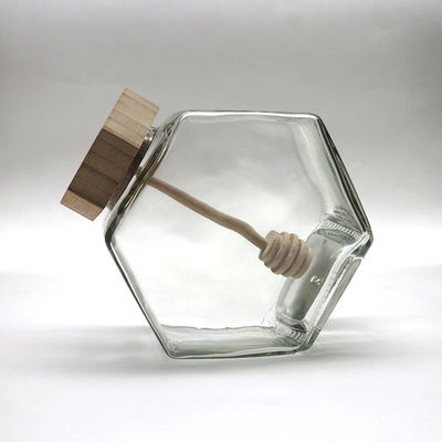 Dispositif d'écoulement en bambou en bois d'hexagone de miel de pot de pot de capacité en verre vide du pot 12oz fournisseur