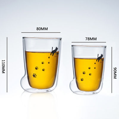 Tasse créative de griffe de chat de lait/café, doubles tasses en verre isolées soufflées par main fournisseur