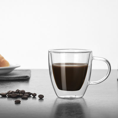 La tasse en verre de double mur résistant à la chaleur fait main sophistiquée recherchent le café fournisseur