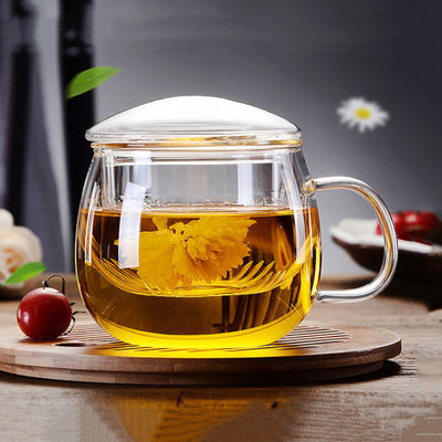 Tasse plus raide de thé soufflée par carte blanche de BPA, tasse en verre de voyage d'Infuser de thé de mur mince fournisseur