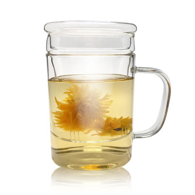 Tasse de thé en verre stockée avec le tamis, la tasse en verre écologique de thé avec Infuser et le couvercle fournisseur