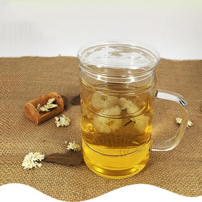 Tasse de thé en verre stockée avec le tamis, la tasse en verre écologique de thé avec Infuser et le couvercle fournisseur