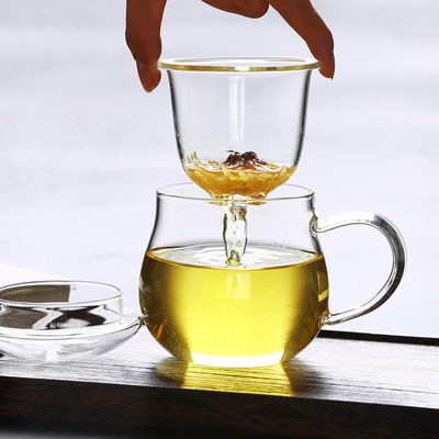 Tasse en verre d'Infuser de thé de trois morceaux, tasse en verre résistante à la chaleur transparente fournisseur