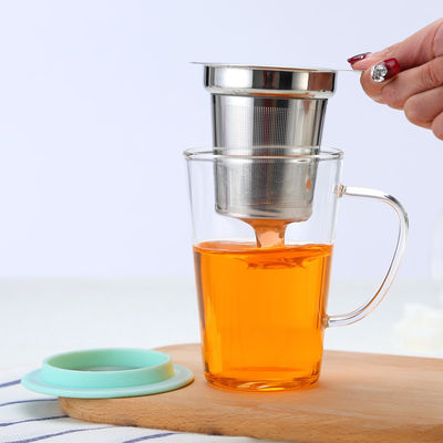 tasse en verre du thé 350ml avec Infuser et couvercle, 304 tasses de thé en verre de Borosilicate de filtre d'acier inoxydable fournisseur