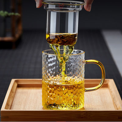 Ensembles de tasse d'Infuser de thé en verre de pyrex de preuve de chaleur avec le métier soufflé par main de couvercle fournisseur