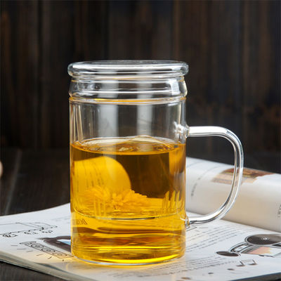 Tasse faite main transparente de tamis de thé, café 400ml/tasse de thé avec le filtre fournisseur
