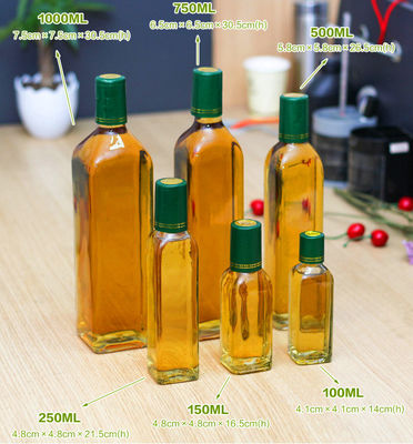 bouteille en verre d'huile de l'olive 250ml/500ml/750ml avec la couleur d'espace libre de bouchon anti-poussière fournisseur
