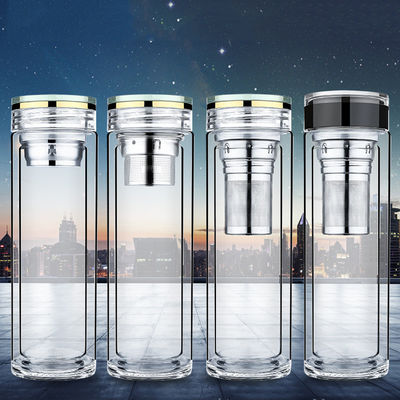La bouteille d'eau en verre épaisse de double mur avec le couvercle en cristal BPA libèrent écologique fournisseur