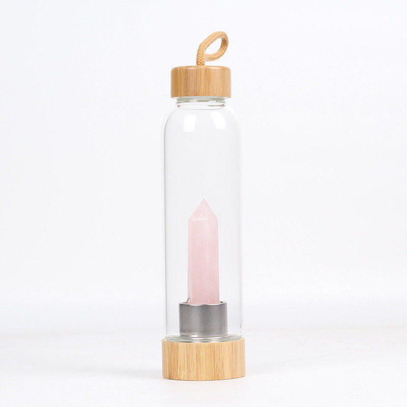 Bouteilles en verre de pierre gemme curative de bien-être pour le stockage de l'eau, bouteille d'eau infusée de cristal de quartz de Rose fournisseur