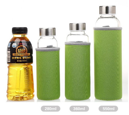 bouteille d'eau adaptée aux besoins du client par 550ml en verre de Borosilicate avec la douille du néoprène fournisseur