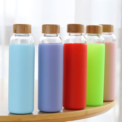 résistance thermique inodore de couvercle en bambou en verre portatif de la bouteille d'eau 500ml fournisseur