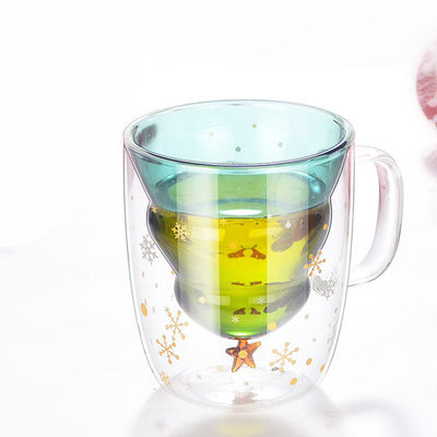 Tasse en verre de l'arbre 250ml de souhait de Noël, tasses de café en verre isolées avec le couvercle fournisseur