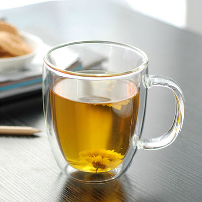 Culbuteur en verre de haut de Borosilicate mur de double, tasse de thé transparente avec le couvercle en bambou fournisseur
