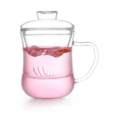 Tasse de thé plus épaisse de filtrage de fleur de thé de tasse en verre résistante à la chaleur d'Infuser avec la poignée fournisseur