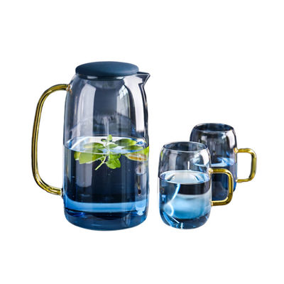 Ensemble en verre coloré de broc de l'eau 1550ml avec 2 tasses pour la boisson glacée de l'eau fournisseur