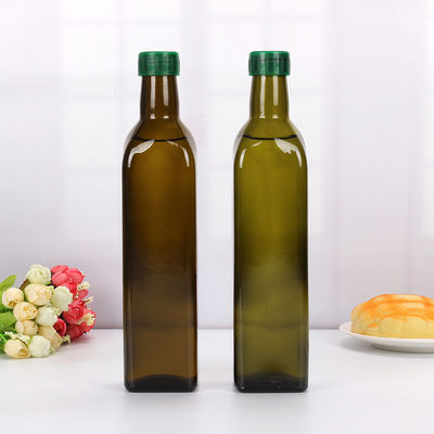 Bouteille en verre vert-foncé carrée vide, service à condiments en verre écologique d'huile d'olive fournisseur