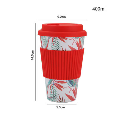 Tasse de café en bambou biodégradable de la fibre 400ml avec la couverture de silicone fournisseur