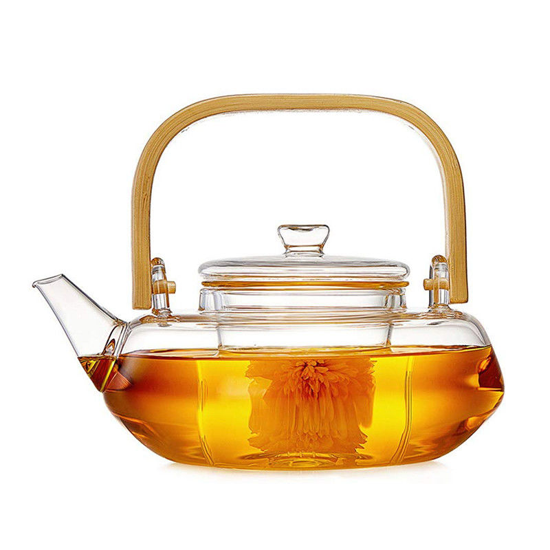 Pot de floraison transparent de thé avec le filtre, tasse de thé soufflée par main réglée avec la bouilloire fournisseur